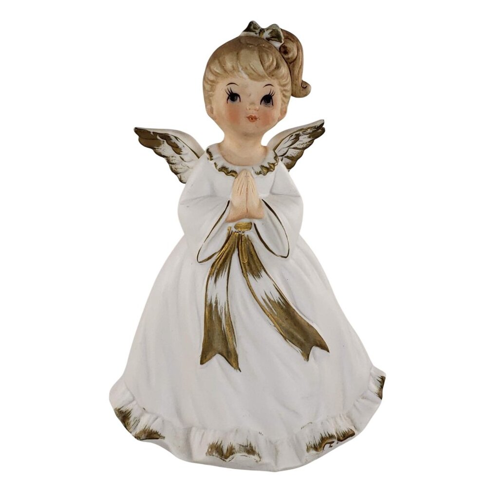 Vintage Ceramic Praying Angel Nightlight With Cord 6.75" Tall Christmas Guardian